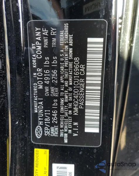 2012 Hyundai Genesis 3.8L z USA, uszkodzony, nr VIN KMHGC4DD1CU169608